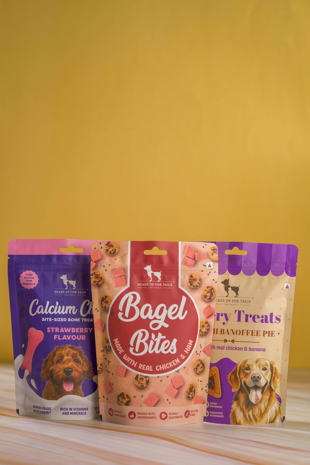 Packaged pet treats, supplies and everyday pet care merchandise.