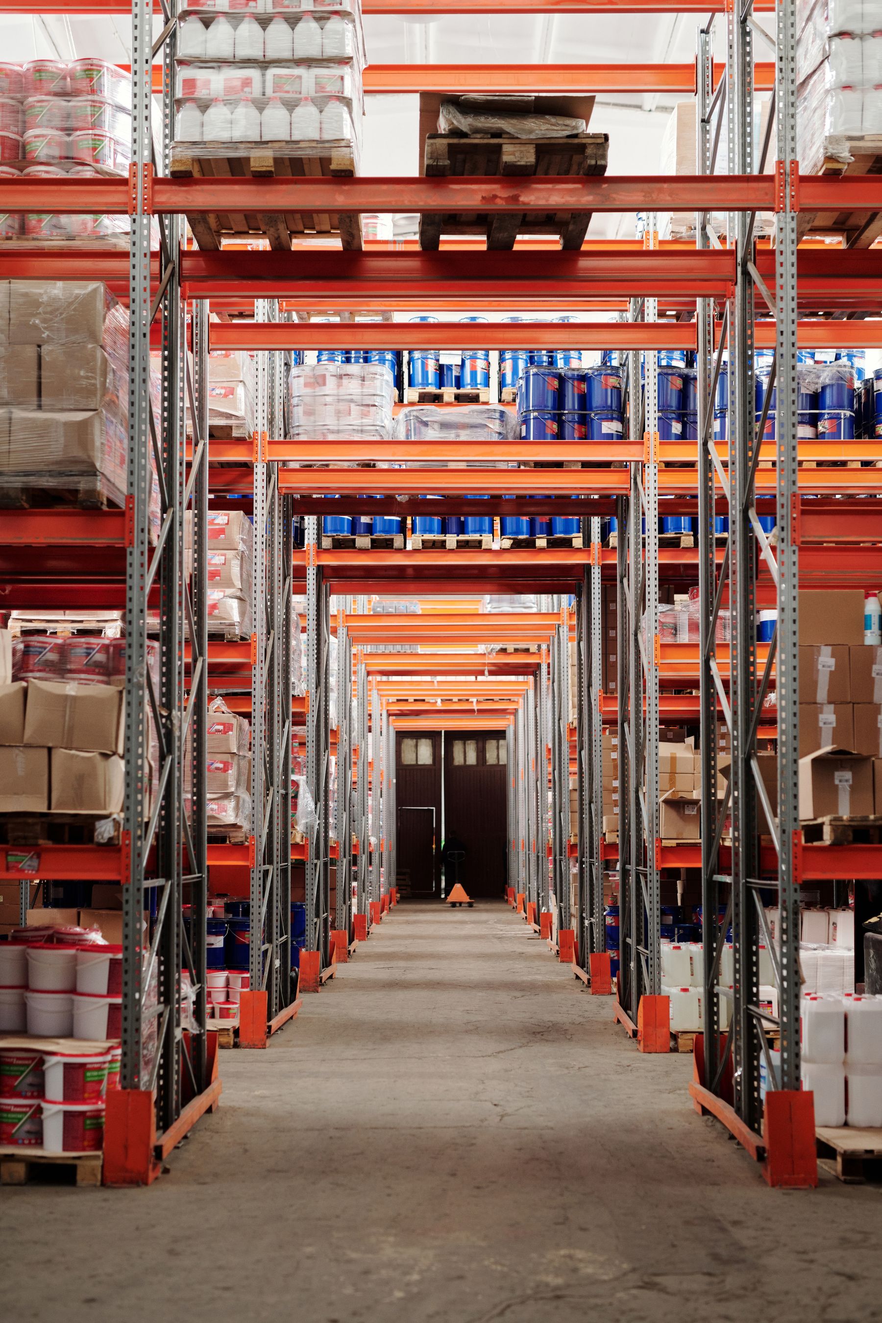 Stock photograph of organized warehouse storage racks