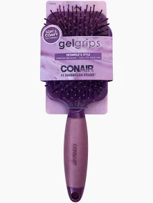 Conair Gel Grips Wide Paddle Hair Brush – Soft Gel Handle, Detangles Wet or Dry Hair, Smooths & Styles All Hair Types, Berry