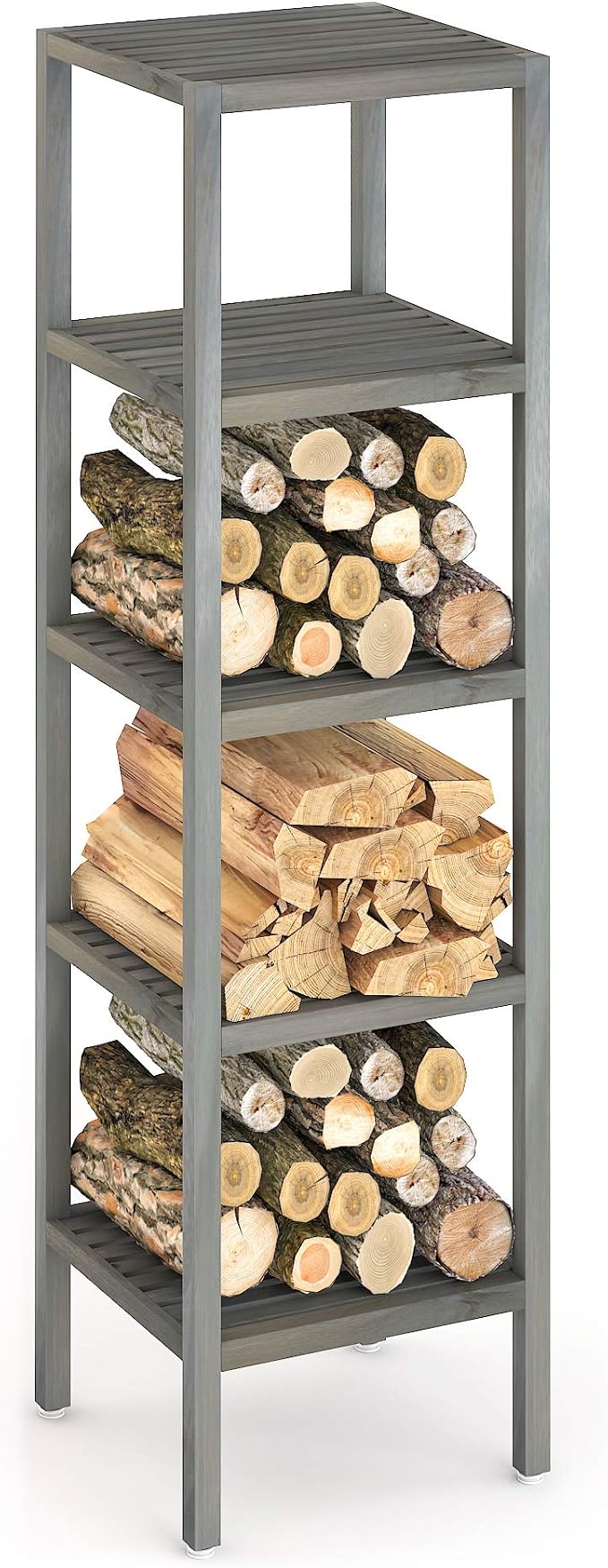 INTERBUILD REAL WOOD Holger 5 Tier Storage Shelving Tower, Acacia Wood, 53" x 15" x 15" - Dusk Grey